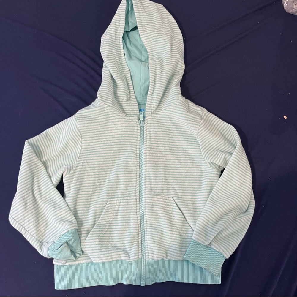 Ruggedbutts Boys Terry cloth Hooded Jacket Aqua Striped Size 5 Pockets